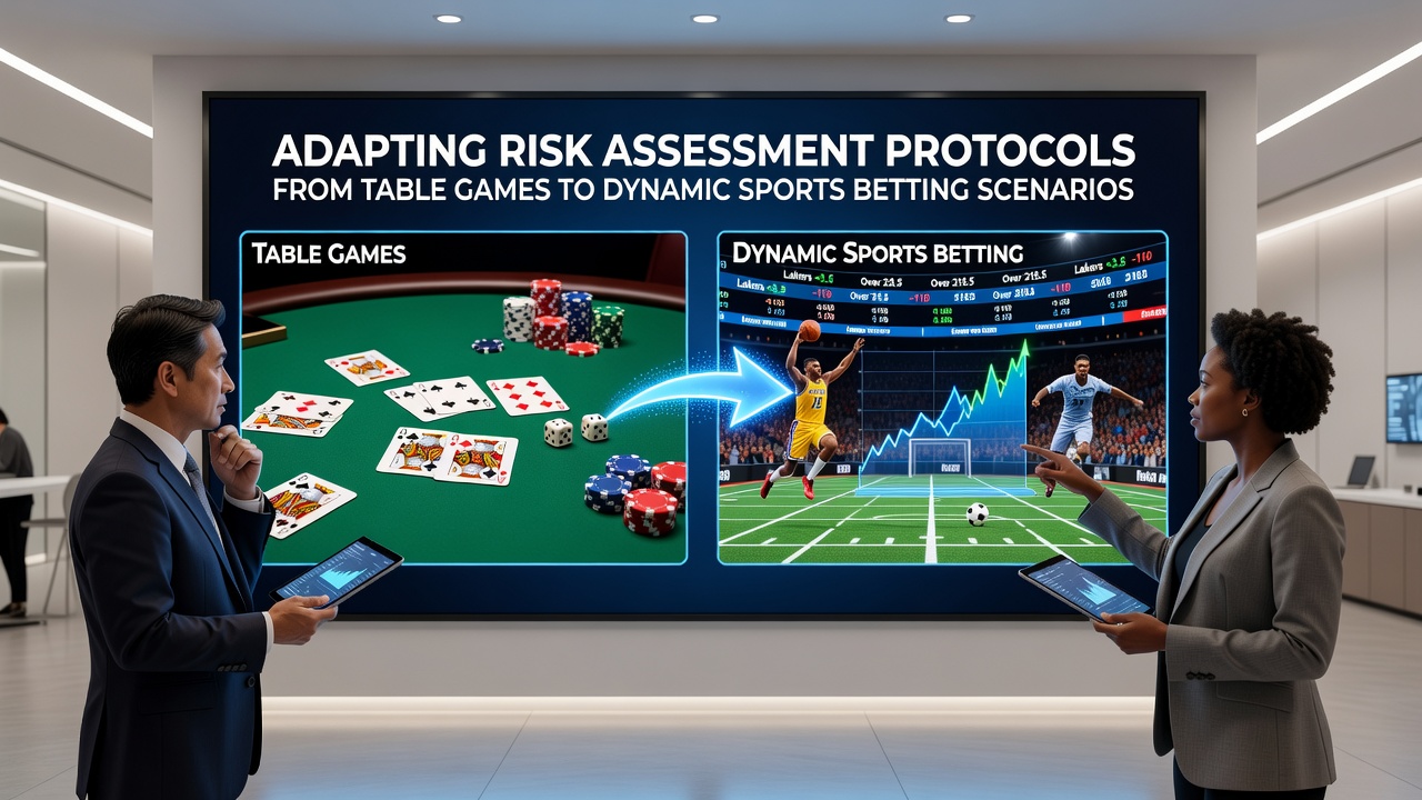 Infographic illustrating live odds adjustment and bankroll allocation in sports betting compared to table game sessions