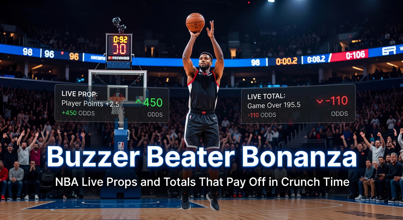 Dramatic NBA buzzer beater shot in a packed arena during overtime, crowd erupting in excitement