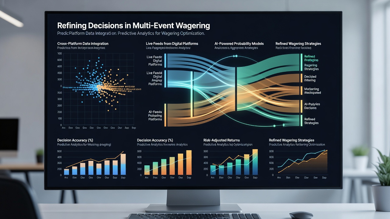 Trackside terminal showing data visualizations for horse racing multi-event bets and performance metrics