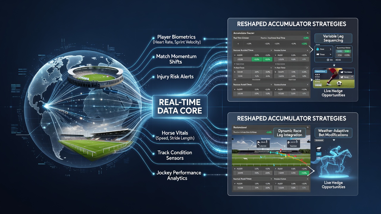 Real-time data visualization on a tablet showing soccer match statistics and accumulator bet adjustments