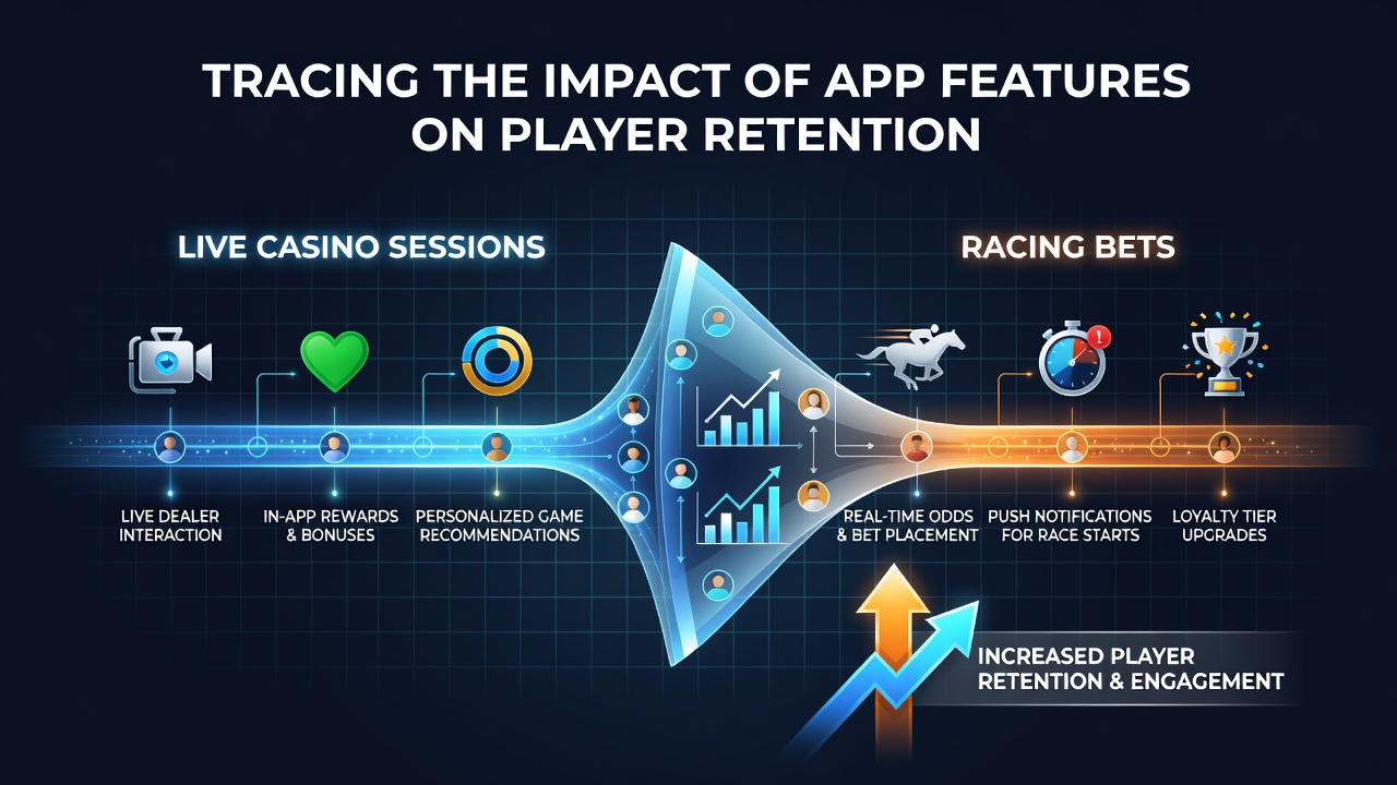 Mobile app interface showing live casino tables alongside racing bet options with real-time stats displayed
