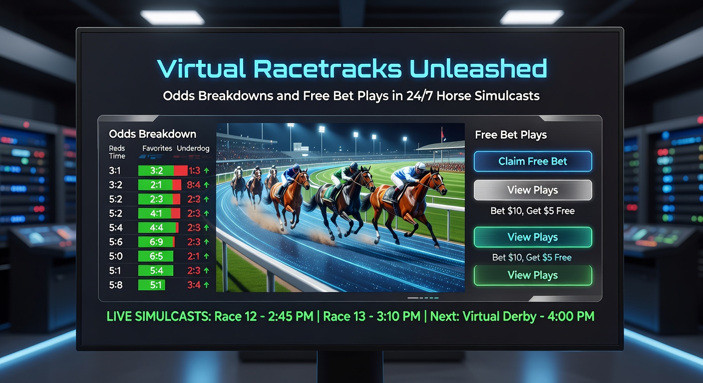 Close-up of a virtual betting slip highlighting free bet credits applied to a trifecta wager during a high-stakes simulcast race