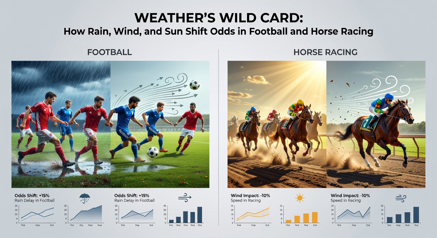 Horses thundering down a muddy racecourse in heavy rain at a major UK steeplechase event, spray flying from hooves